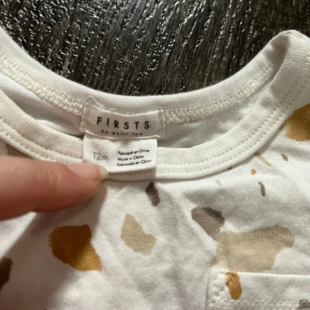 FIRSTS‎ by Petit Lem 12M Infant Sleeveless Ruffle Top Terrazzo Print Pocket